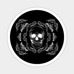 Filigree skull white on black Magnet